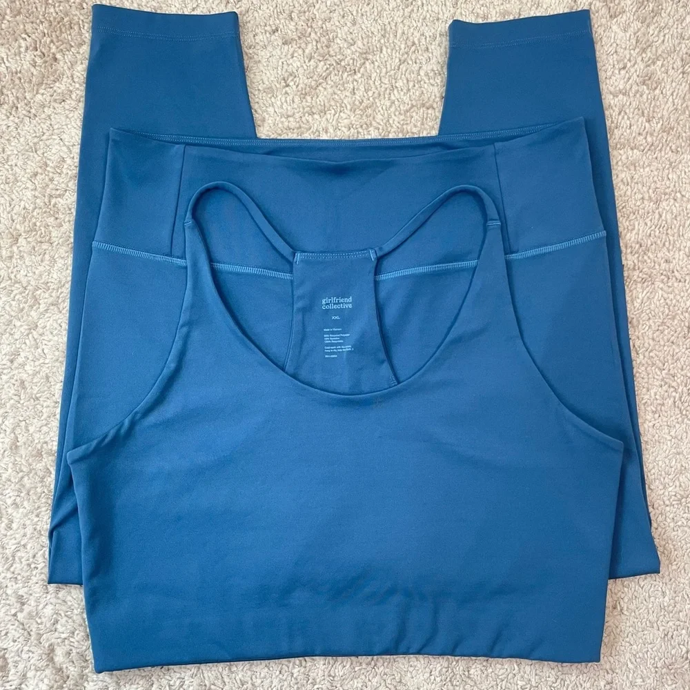 Girlfriend Collective Cleo Bra and High-Rise Leggings Set Size XXL Blue Green - Picture 7 of 16